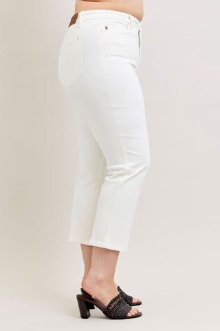 Judy Blue High Waist Tummy Control White Ankle Straight Denim Jeans 881070