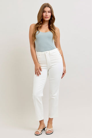 Judy Blue High Waist Tummy Control White Ankle Straight Denim Jeans 881070