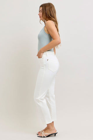 Judy Blue High Waist Tummy Control White Ankle Straight Denim Jeans 881070