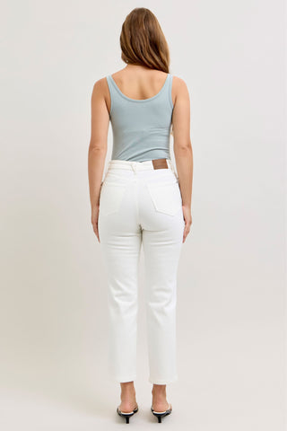 Judy Blue High Waist Tummy Control White Ankle Straight Denim Jeans 881070