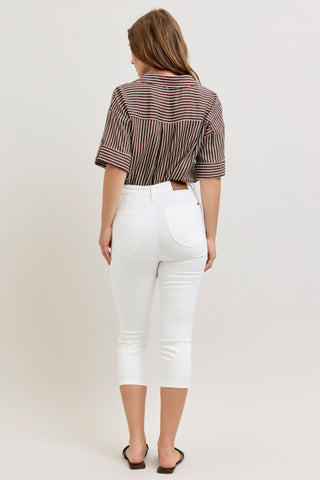 Judy Blue High Waist Tummy Control White Capri Denim Jeans 78121