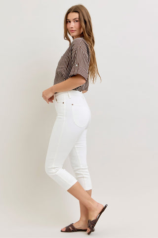 Judy Blue High Waist Tummy Control White Capri Denim Jeans 78121