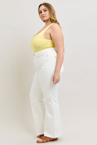 Judy Blue High Waist Tummy Control White Flare Denim Jeans 881081
