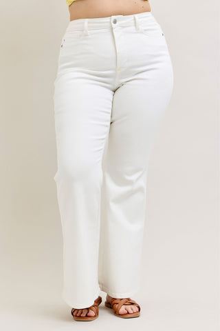 Judy Blue High Waist Tummy Control White Flare Denim Jeans 881081