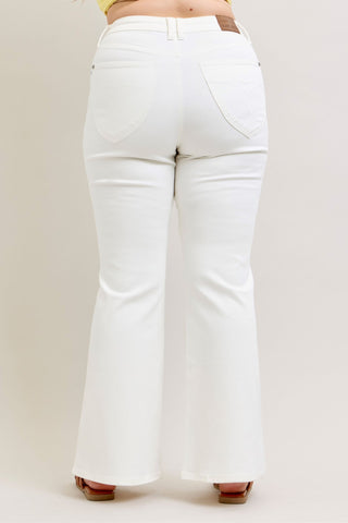 Judy Blue High Waist Tummy Control White Flare Denim Jeans 881081