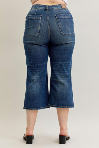 Judy Blue High Waist Utility & Patch Pocket Crop Wide Leg Denim Jeans 881007