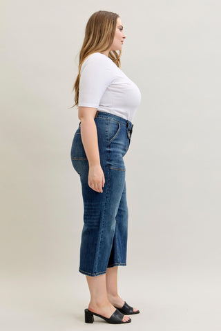 Judy Blue High Waist Utility & Patch Pocket Crop Wide Leg Denim Jeans 881007