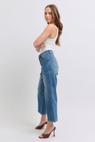 Judy Blue High Waist Utility Pockets Crop Wide Leg Denim Jeans 88904