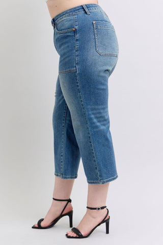 Judy Blue High Waist Utility Pockets Crop Wide Leg Denim Jeans 88904