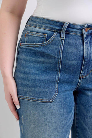Judy Blue High Waist Utility Pockets Crop Wide Leg Denim Jeans 88904