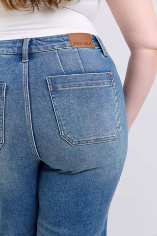 Judy Blue High Waist Utility Pockets Crop Wide Leg Denim Jeans 88904