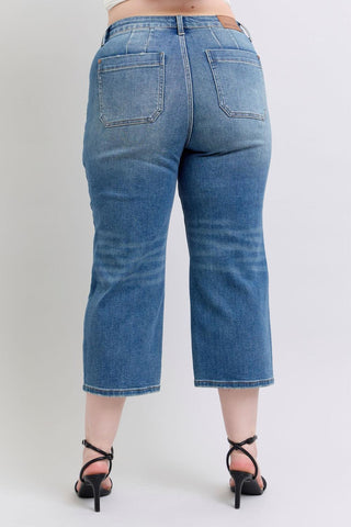 Judy Blue High Waist Utility Pockets Crop Wide Leg Denim Jeans 88904