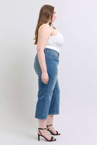 Judy Blue High Waist Utility Pockets Crop Wide Leg Denim Jeans 88904