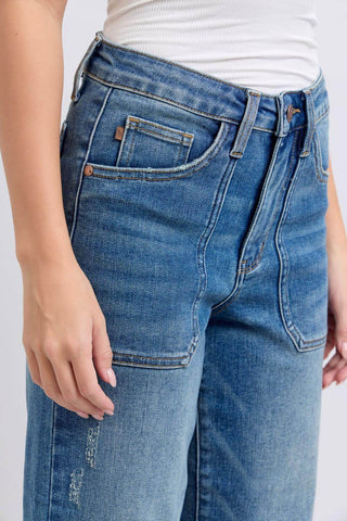 Judy Blue High Waist Utility Pockets Crop Wide Leg Denim Jeans 88904