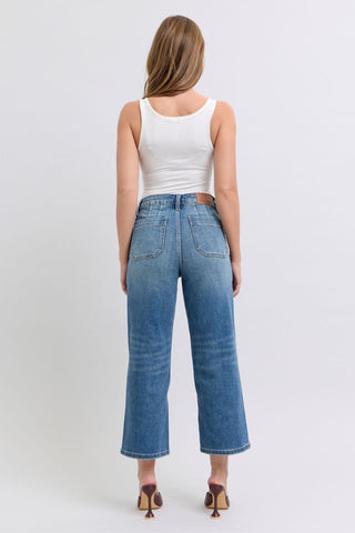Judy Blue High Waist Utility Pockets Crop Wide Leg Denim Jeans 88904