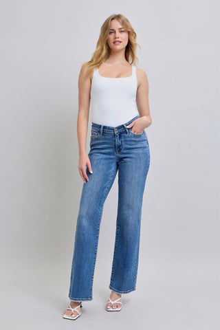 Judy Blue High Waist V-Front Vintage Wash Straight Denim Jeans 82623