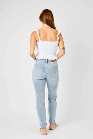 Judy Blue High Waist Vintage Double Cuffed Jogger Denim Jeans 88691