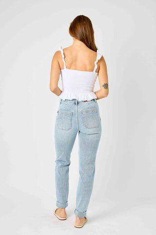 Judy Blue High Waist Vintage Double Cuffed Jogger Denim Jeans 88691