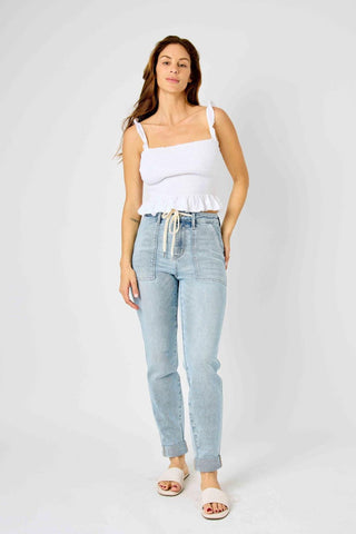 Judy Blue High Waist Vintage Double Cuffed Jogger Denim Jeans 88691
