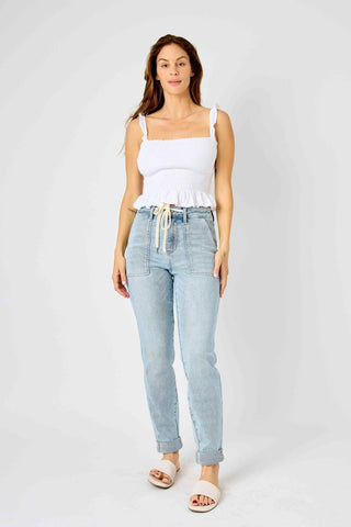 Judy Blue High Waist Vintage Double Cuffed Jogger Denim Jeans 88691