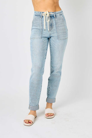 Judy Blue High Waist Vintage Double Cuffed Jogger Denim Jeans 88691
