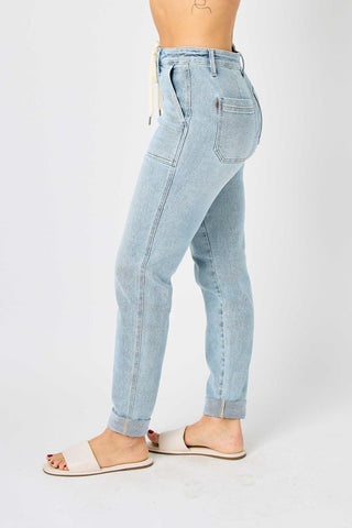 Judy Blue High Waist Vintage Double Cuffed Jogger Denim Jeans 88691