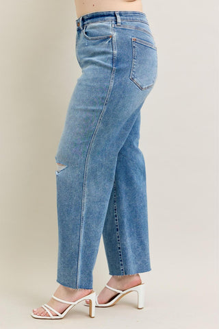 Judy Blue High Waist Vintage Wash Destroy Wide Leg Denim Jeans 8608