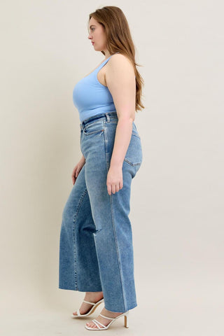 Judy Blue High Waist Vintage Wash Destroy Wide Leg Denim Jeans 8608