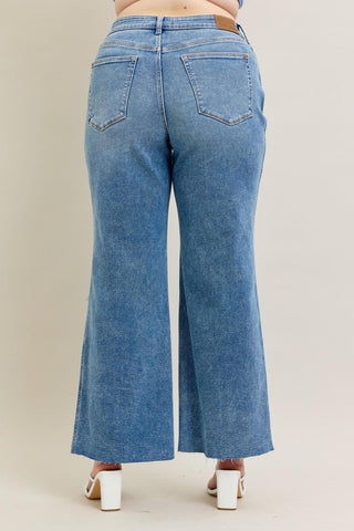 Judy Blue High Waist Vintage Wash Destroy Wide Leg Denim Jeans 8608