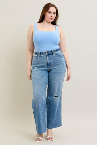 Judy Blue High Waist Vintage Wash Destroy Wide Leg Denim Jeans 8608