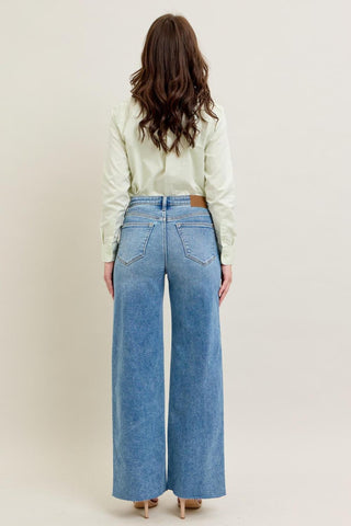 Judy Blue High Waist Vintage Wash Destroy Wide Leg Denim Jeans 8608