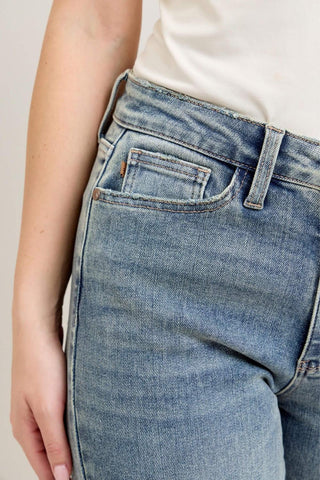 Judy Blue High Waist Vintage Wash Double Roll Cuff Boyfriend Denim Jeans 88927