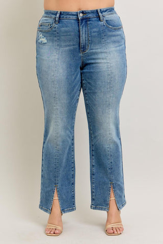 Judy Blue High Waist Vintage Wash Front Seam & Slit Straight Denim Jeans 88533