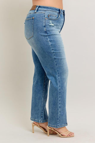 Judy Blue High Waist Vintage Wash Front Seam & Slit Straight Denim Jeans 88533
