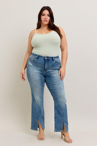 Judy Blue High Waist Vintage Wash Front Seam & Slit Straight Denim Jeans 88533