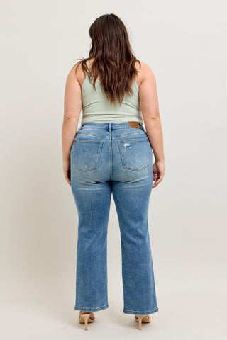 Judy Blue High Waist Vintage Wash Front Seam & Slit Straight Denim Jeans 88533