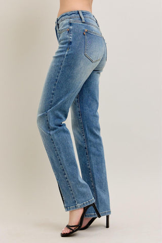 Judy Blue High Waist Vintage Wash Front Seam & Slit Straight Denim Jeans 88533