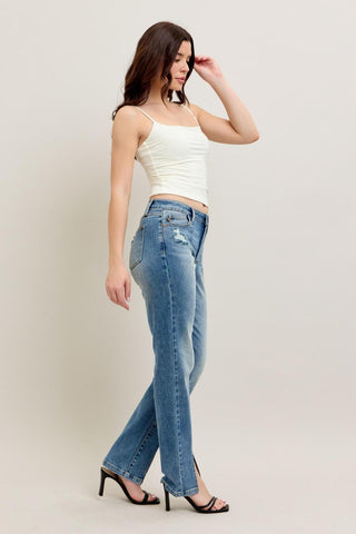 Judy Blue High Waist Vintage Wash Front Seam & Slit Straight Denim Jeans 88533