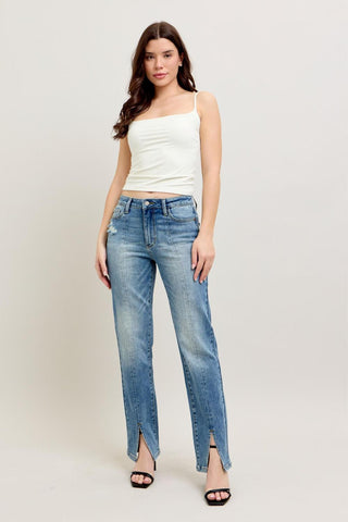Judy Blue High Waist Vintage Wash Front Seam & Slit Straight Denim Jeans 88533