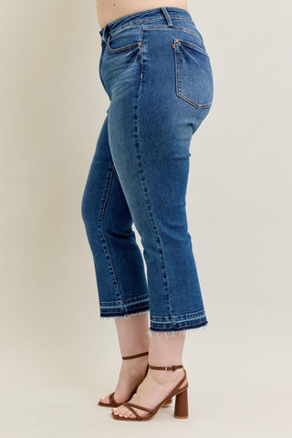 Judy Blue High Waist Vintage Wash Release Hem Kick Flare Denim Jeans 88981