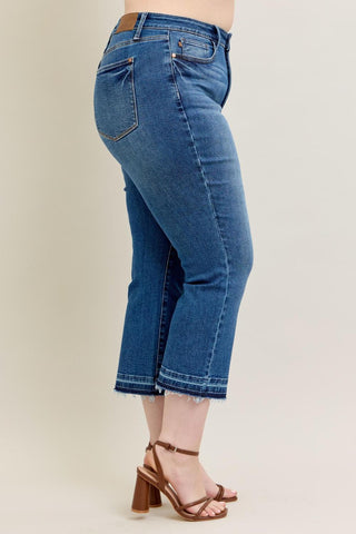 Judy Blue High Waist Vintage Wash Release Hem Kick Flare Denim Jeans 88981
