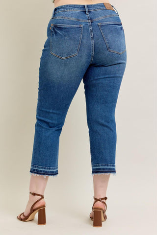 Judy Blue High Waist Vintage Wash Release Hem Kick Flare Denim Jeans 88981