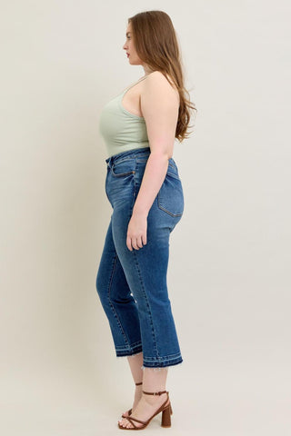 Judy Blue High Waist Vintage Wash Release Hem Kick Flare Denim Jeans 88981