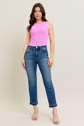 Judy Blue High Waist Vintage Wash Release Hem Kick Flare Denim Jeans 88981