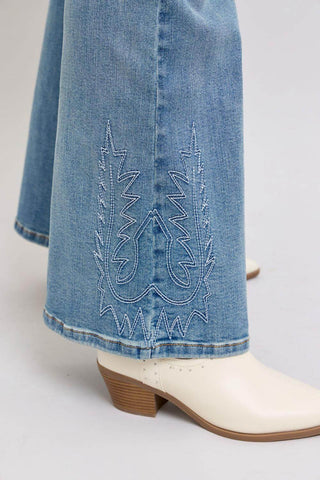 Judy Blue High Waist Western Embroidery Detail Flare Denim Jeans 88606