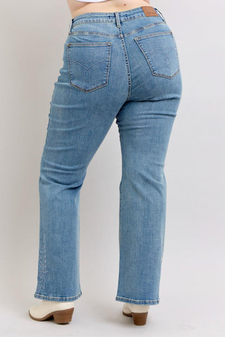 Judy Blue High Waist Western Embroidery Detail Flare Denim Jeans 88606