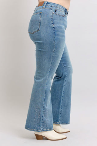 Judy Blue High Waist Western Embroidery Detail Flare Denim Jeans 88606
