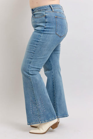 Judy Blue High Waist Western Embroidery Detail Flare Denim Jeans 88606