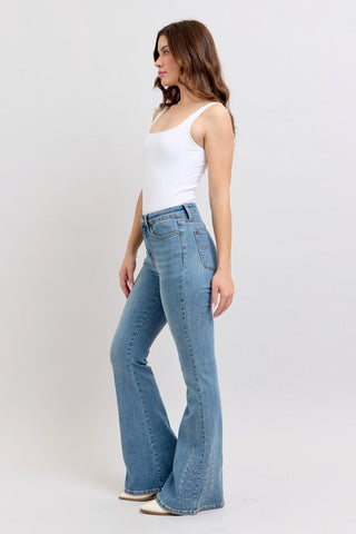 Judy Blue High Waist Western Embroidery Detail Flare Denim Jeans 88606