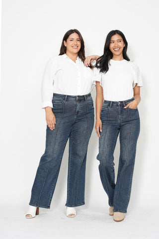 Judy Blue High Waist Western Seam Detail Straight Denim Jeans 88841